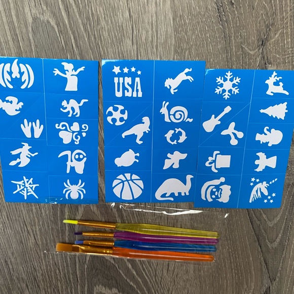 🆑 Stencils & 4 Brushes - good for body painting face painting etc NEW - Picture 4 of 6